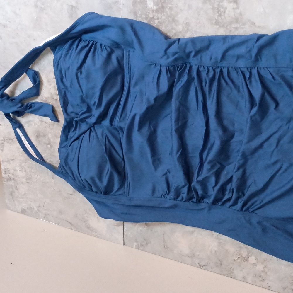 Women's One Piece XXL Tummy Control Swimsuit Boyshort Retro Bathing Suit Blue - Picture 8 of 12